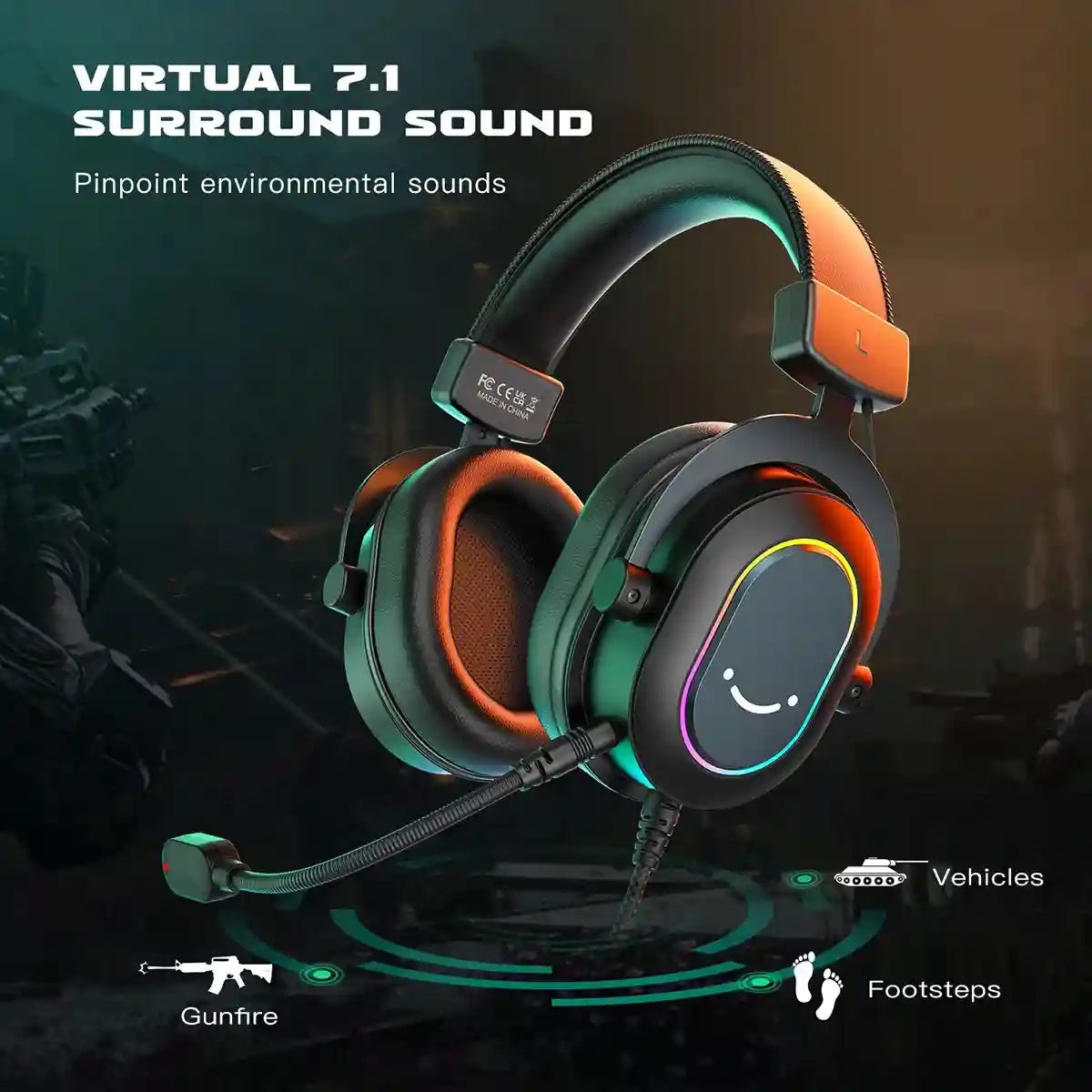 Dynamic RGB Wireless Gaming Headset with 7.1 Surround Sound - Tidesmit Tidesmit