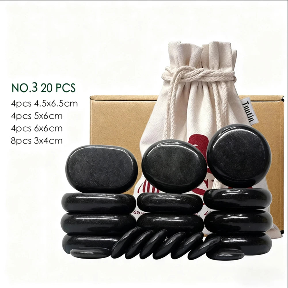 Stone Massage Set for Back Pain Relief - 20pcs Basalt by Tidesmit Back Massage Instrument NO.3 Tidesmit