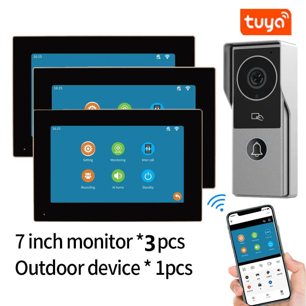 Wifi Tuya App Video Intercom 1080P Video Doorbell HD Camera for Apartment 7/10inch Touch Monitor one-key Unlock Motion Detection