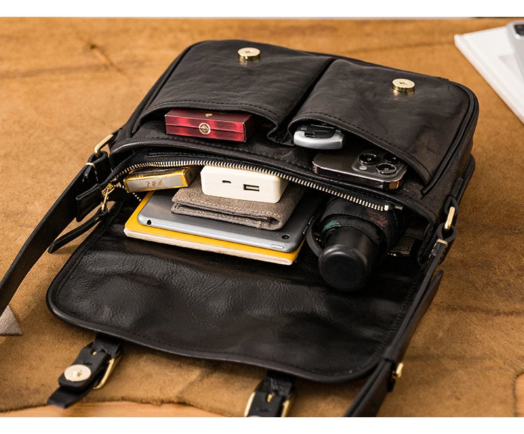 vintage designer handmade high-quality genuine leather men's messenger bag Outdoor casual cow leather work black shoulder bag