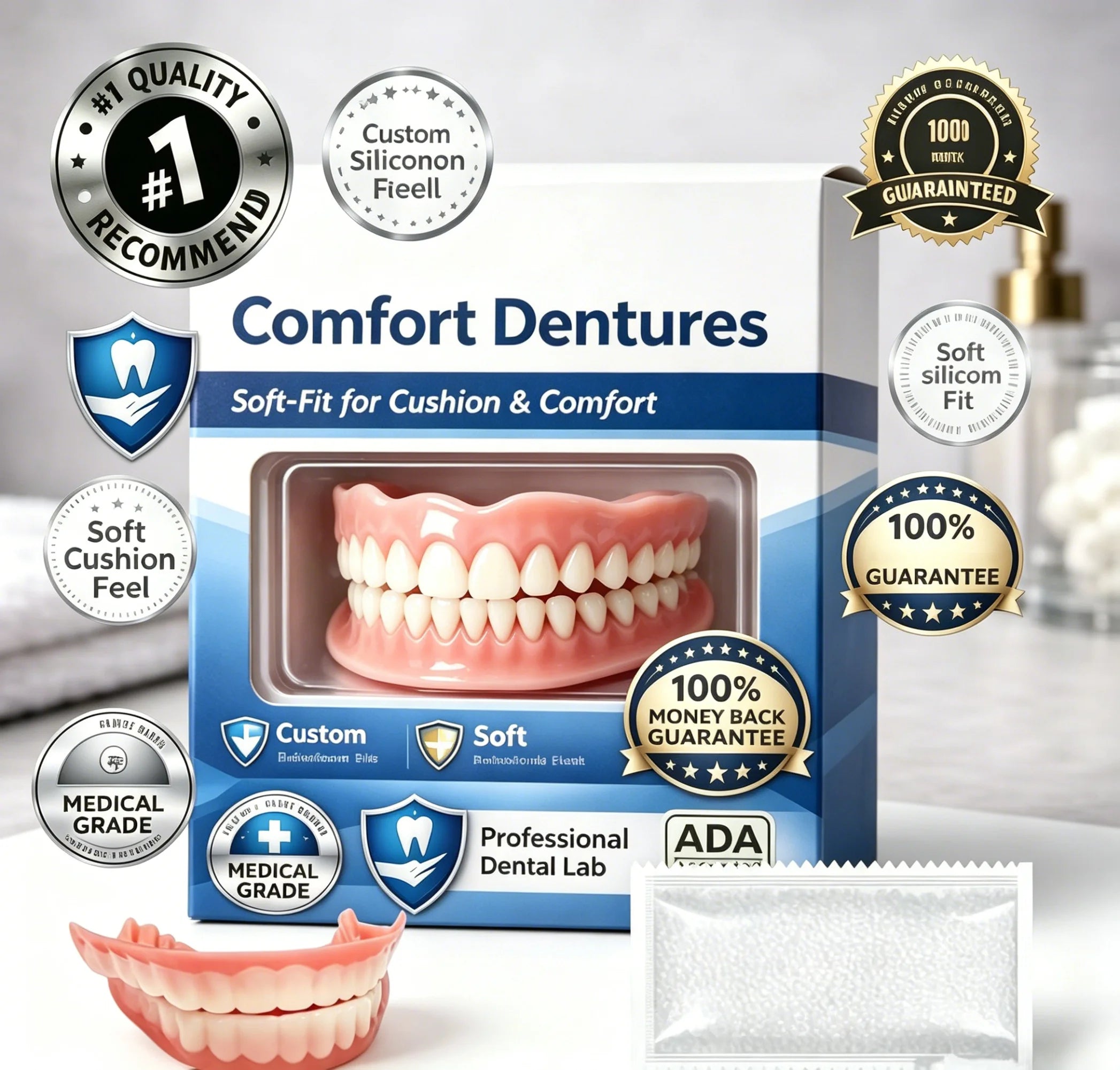Portable adult adjustable complete denture set | Suitable for replacing missing teeth, DIY temporary denture set at home