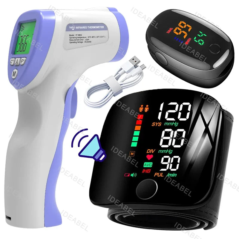 Smart LCD Rechargeable English Voice Wrist Blood Pressure Monitor Digital Automatic BP Tonometer Heart Rate Sphygmomanometer