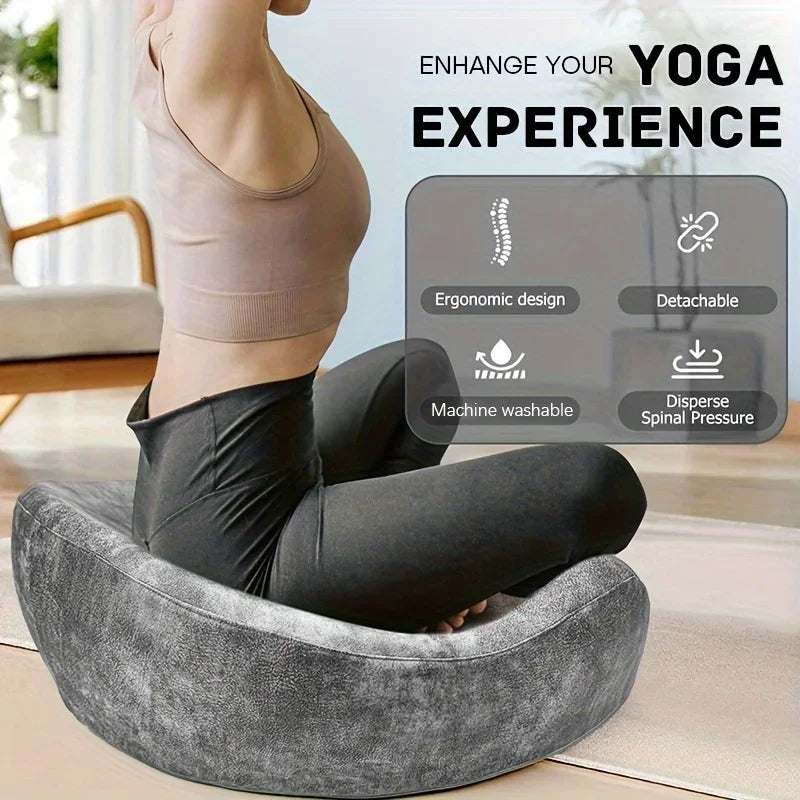 Memory Foam Meditation Cushion with Ergonomic Support | Gray Washable Zafu Pillow for Yoga, Sitting & Reading | Hip, Knee & Leg