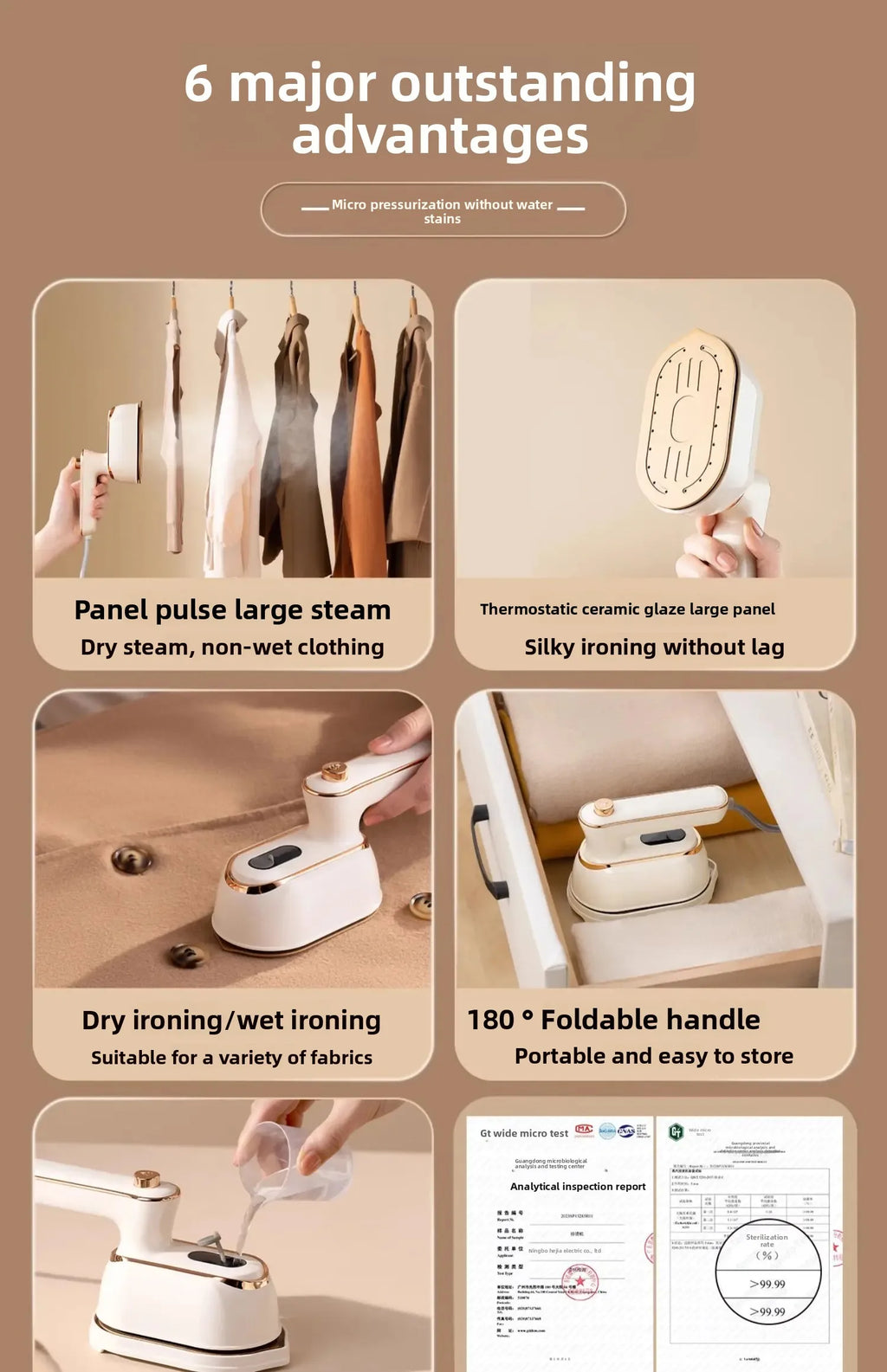 Tidesmit portable steam iron showing detailed nozzle features for efficient dry and wet clothes ironing