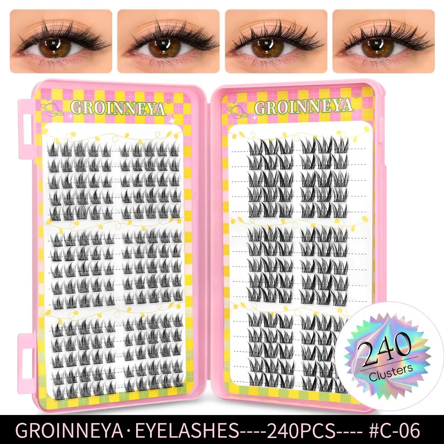 GROINNEYA Eyelashes Clusters 320 pcs Natural Eyelash extension Cluster Lashes Volume Mixed Tray Lashes Cluster Natural