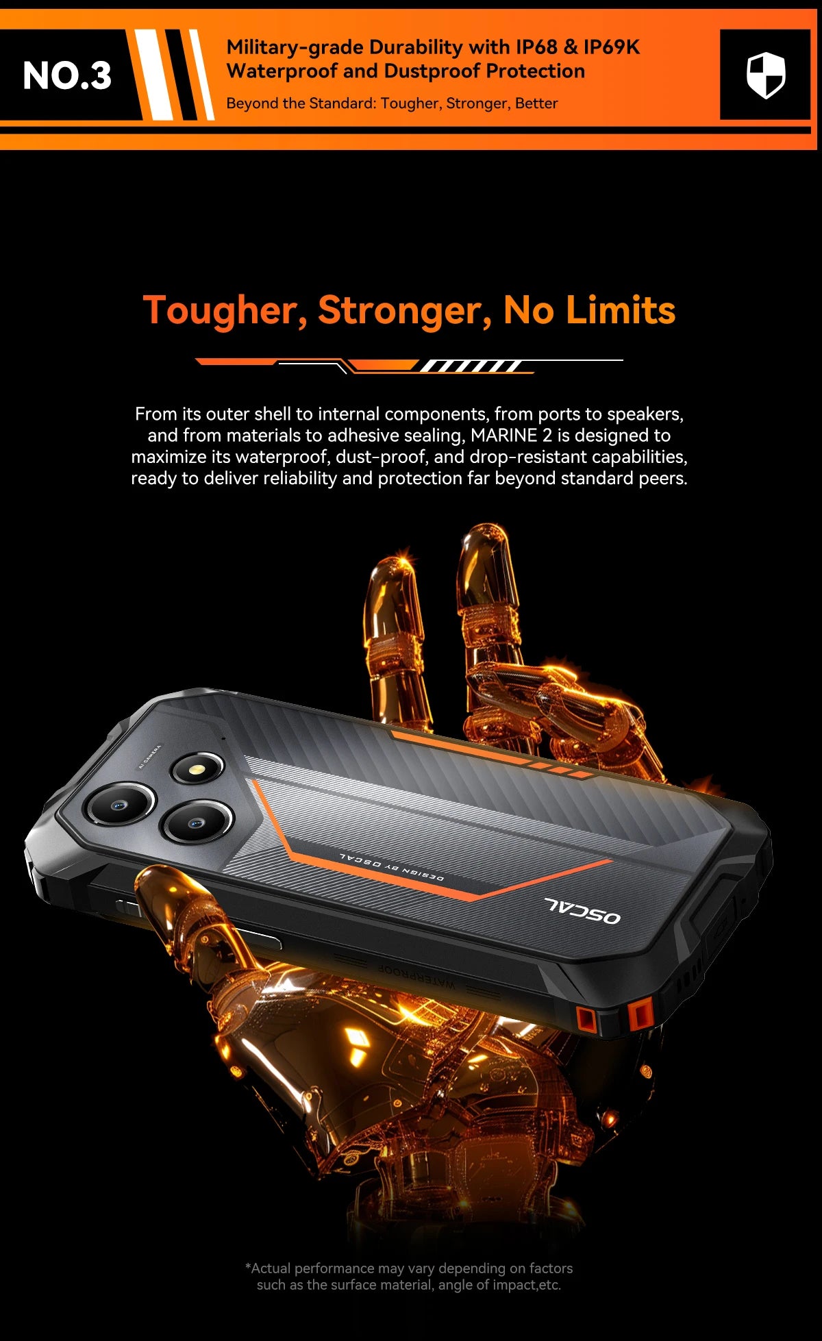 Blackview OSCAL Marine 2 Rugged Smartphone AI, 6.56'' HD+ Display, Unisoc T615,  8GB+128GB, 11000mAh, Android 15 Phone NFC