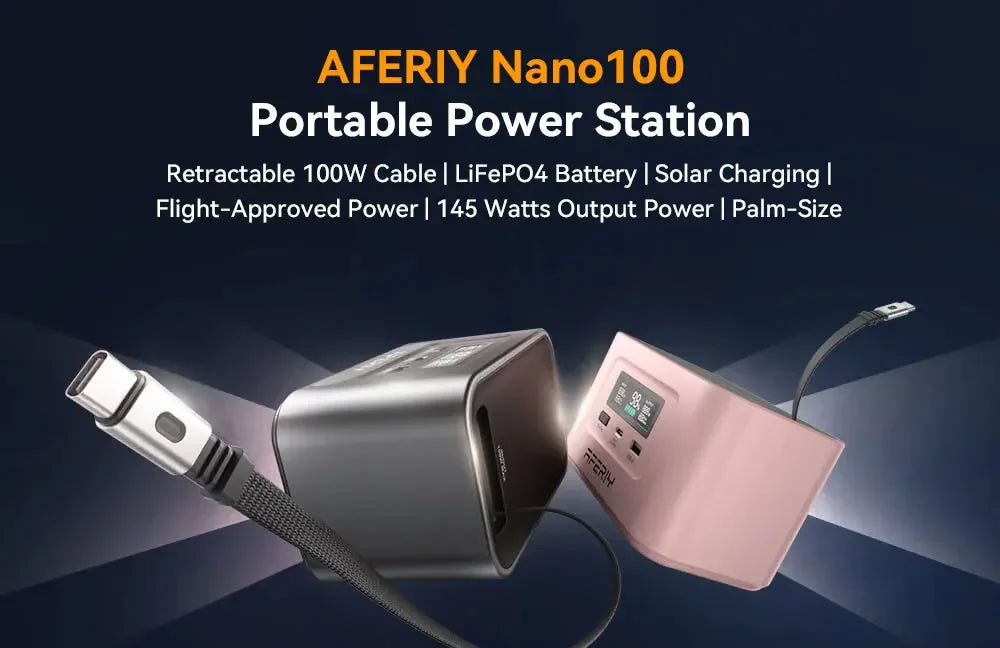 AFERIY Nano100 Portable Power Station 100W 99Wh LiFePO4 Fast Charge Tidesmit