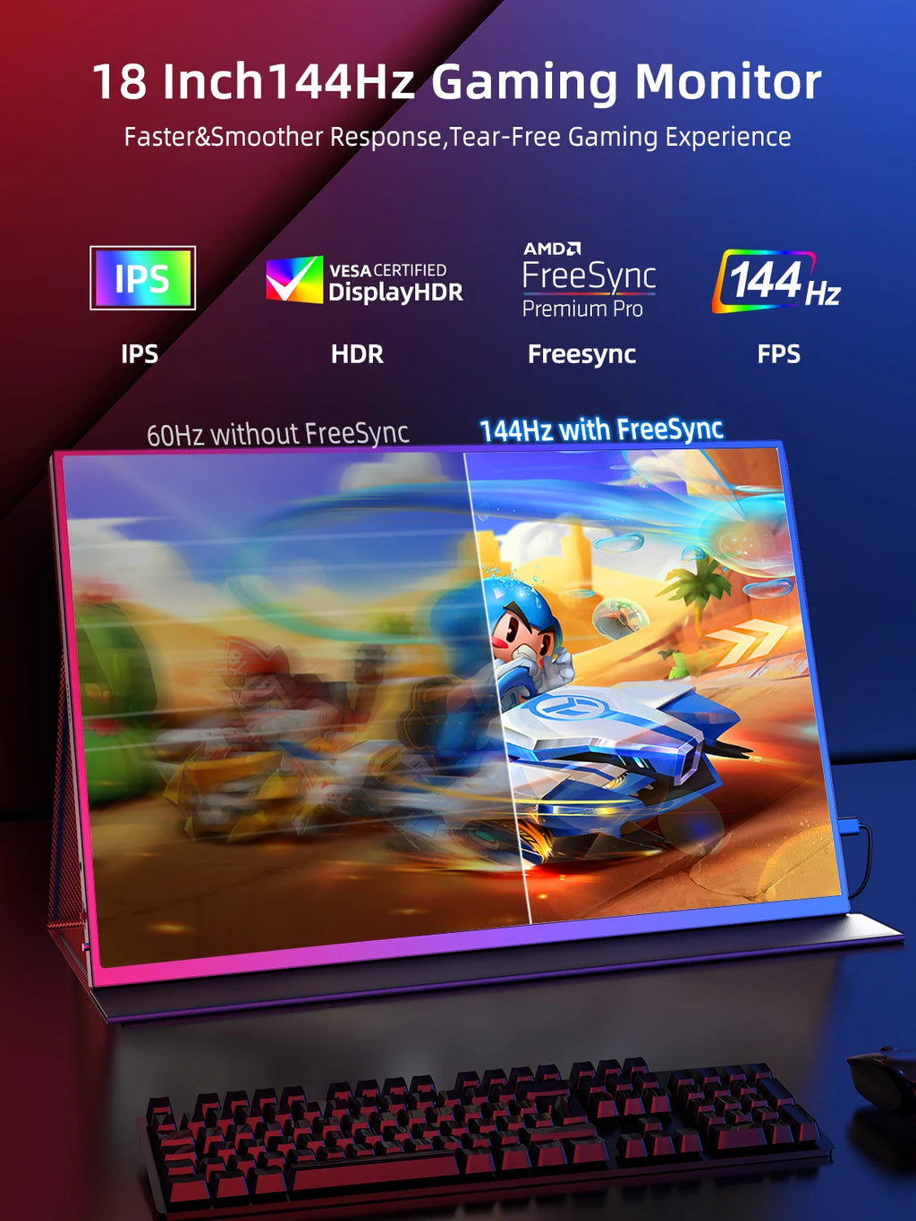UPERFECT 2K 144Hz 18” Portable Gaming Monitor 100% DCI-P3 VESA Mount Matte Screen Mini HDMI & USB-C Travel Monitor for Laptop