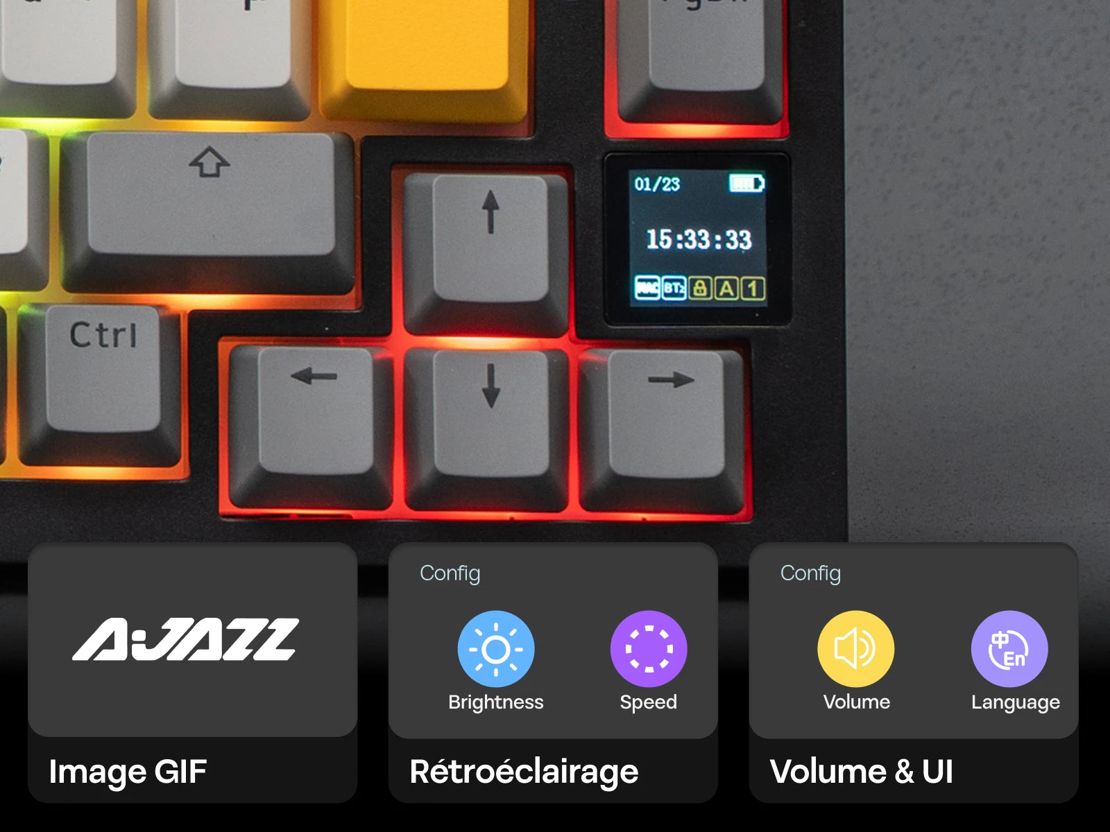 ISO-FR Layout EPOMAKER X AJAZZ AK820 PRO 75% AZERTY French Gasket Wired/Bluetooth/2.4GHz Wireless Mechanical Keyboard with Interactive TFT & 4000mAh