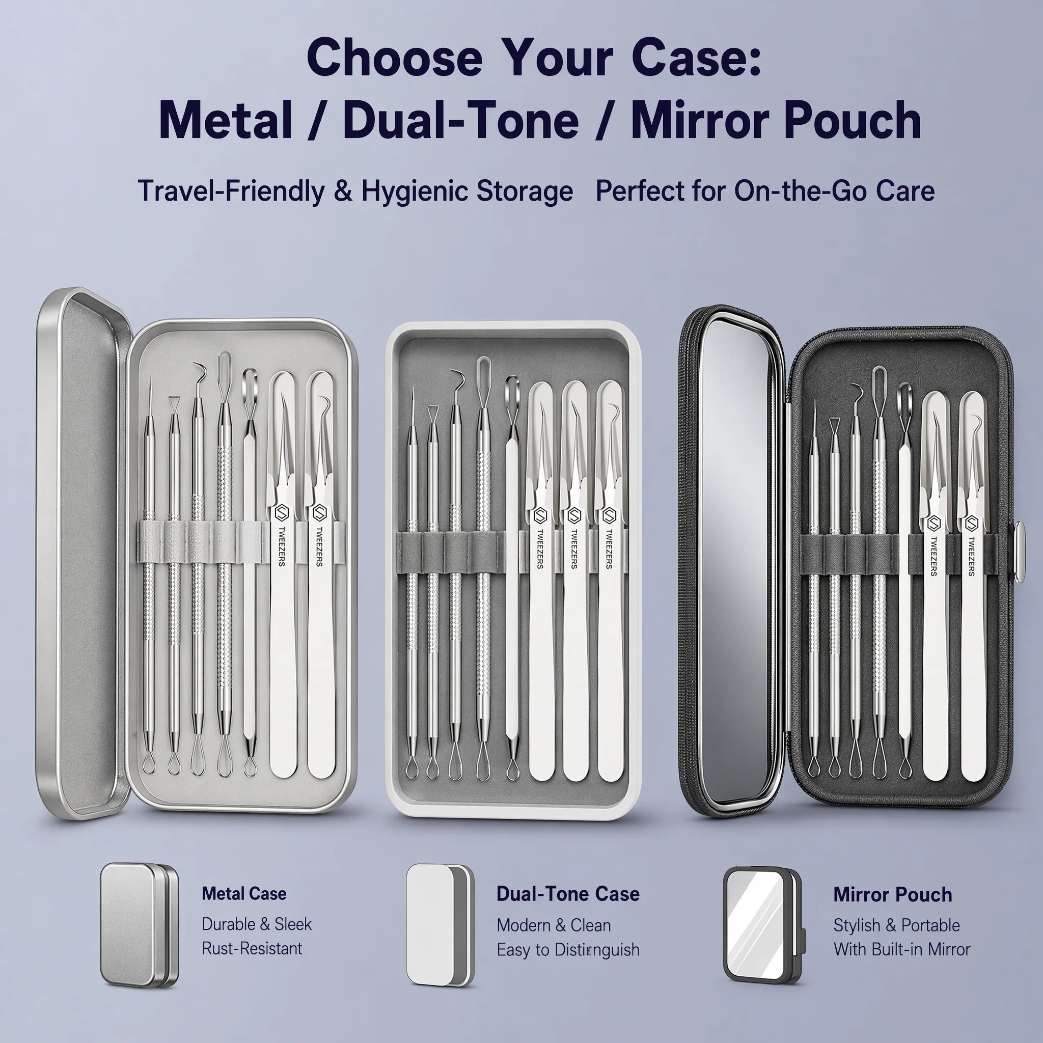 Stainless Steel Acne Needle Set of 8 Pieces, High-Density Blackhead Tweezers, Professional Acne Extraction Needles, Tool for Removing Closed Comedones, Portable Storage Set for Home and Beauty Salon Use