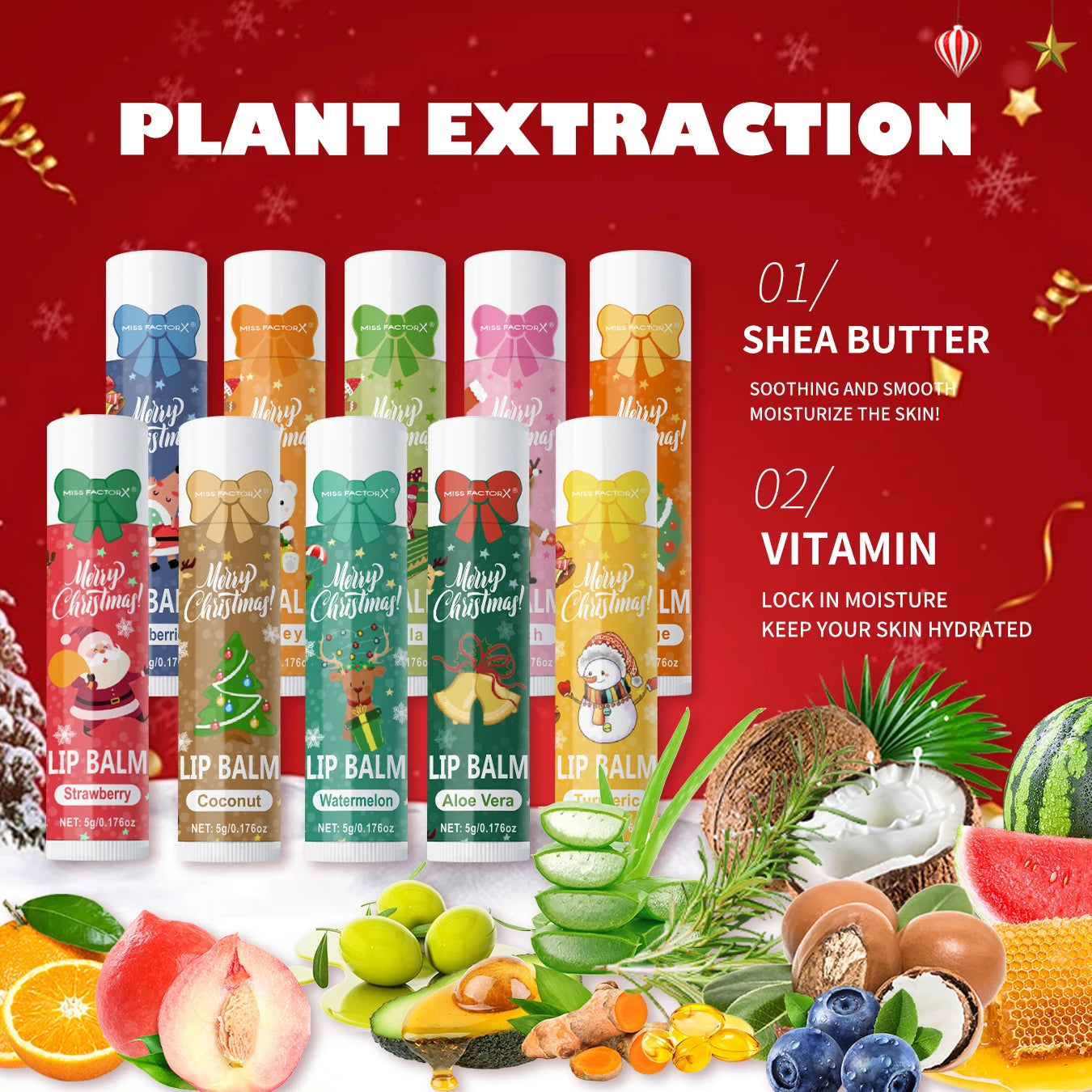 Hydrating Lip Balm Gift Set - 10 Piece Nourishing Christmas Care Kit Lip Care Tidesmit