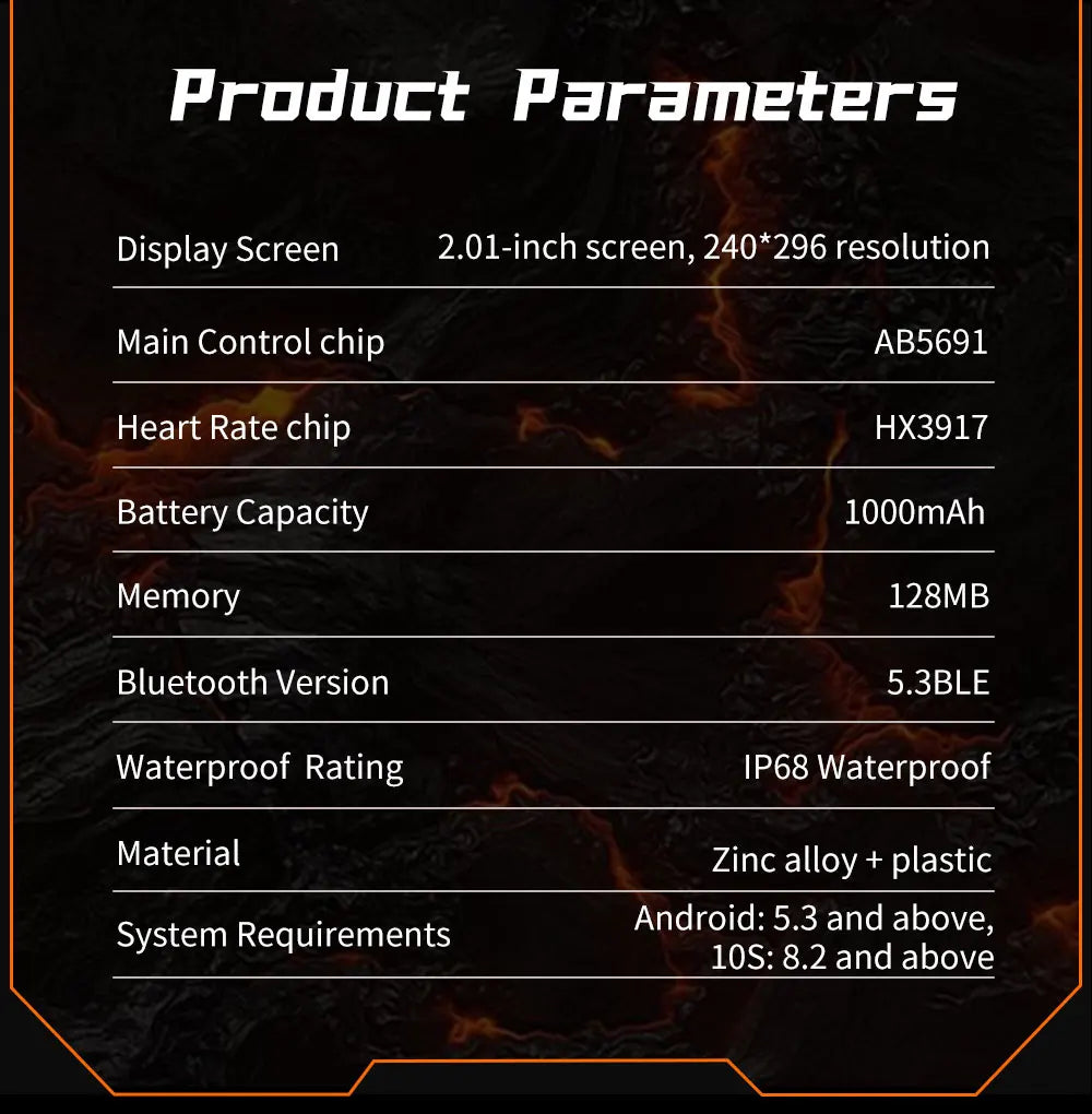 New 1000 MAh Battery Military Smartwatch 2.01" AMOLED Screen 5ATM Waterproof Fitness Tracker Sports Smart Watch For Android iOS