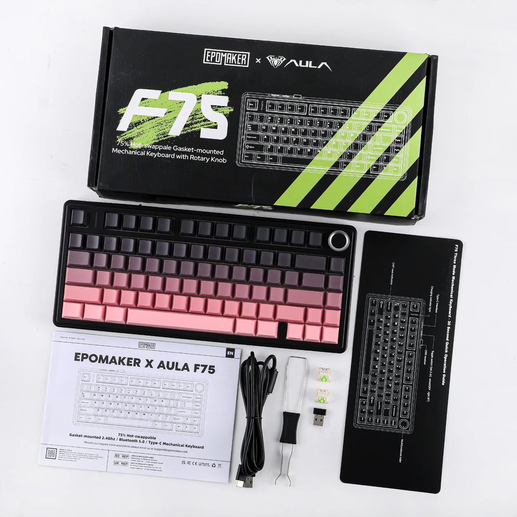 EPOMAKER x AULA F75 75% ANSI Hot-Swap Gasket Bluetooth 5.0/2.4G Wireless/Wired Mechanical Keyboard PBT Keycaps for Mac/Win
