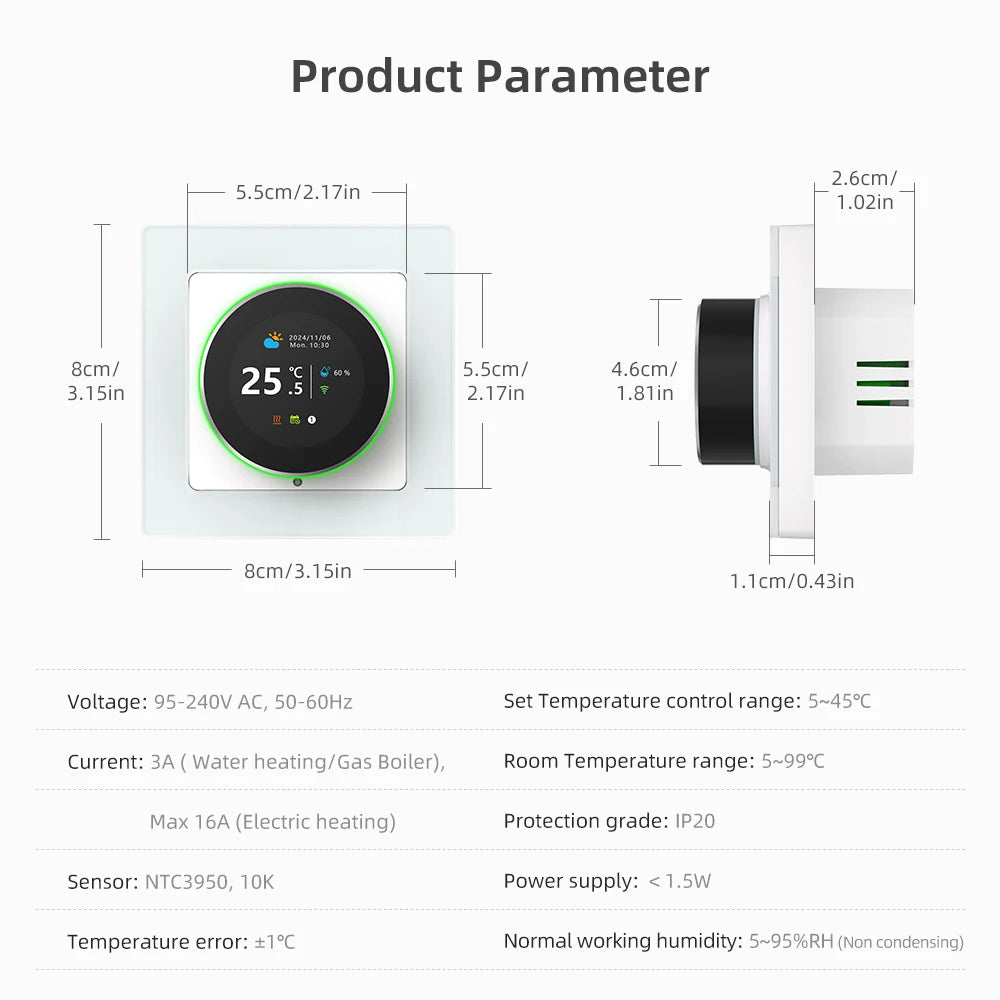 AVATTO WiFi Smart Knob Thermostat，Electric Floor Heating Water/Gas Boiler Temperature Controller Support Tuya Google Home,Alexa