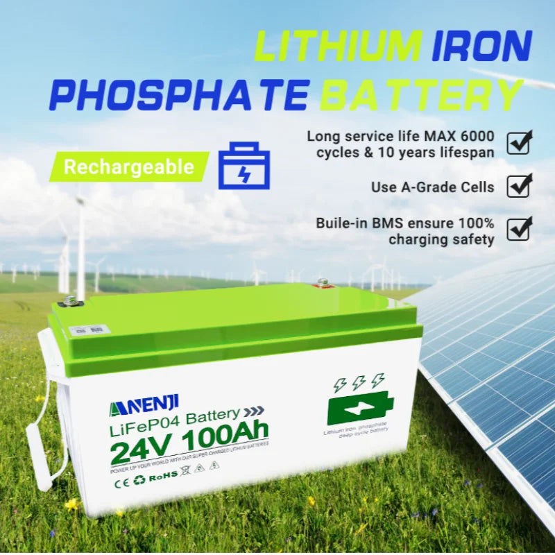 24V 100Ah LiFePO4 Battery: High Capacity Solar Energy Storage System Tidesmit