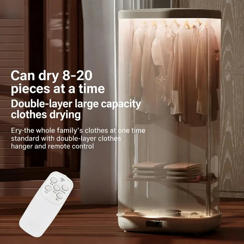 Tidesmit portable folding clothes dryer showing compact storage design and automatic air drying features