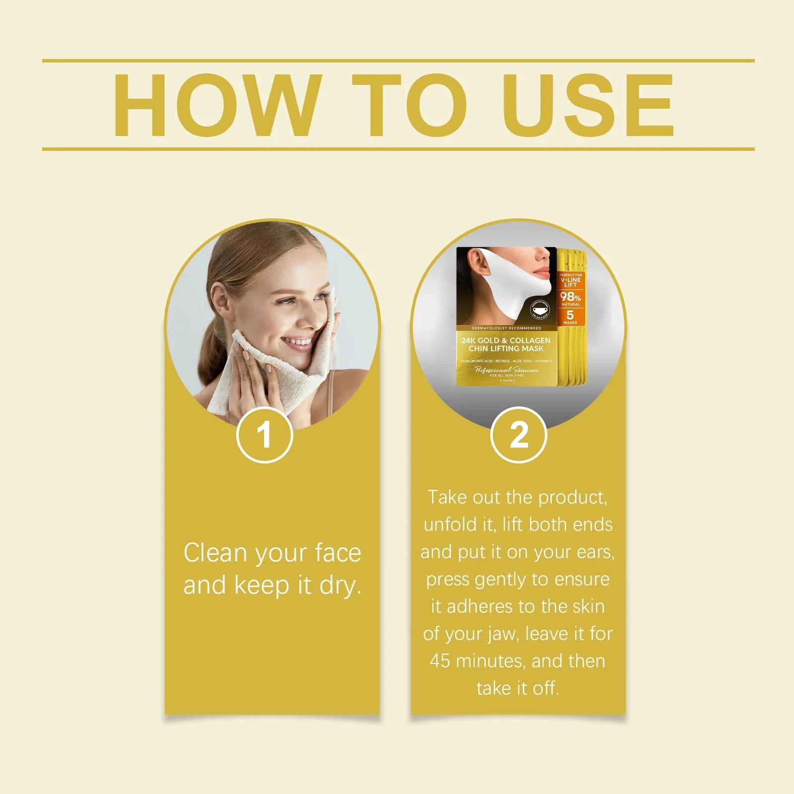 Tidesmit 24k gold collagen chin lifting mask for V-shape face contouring and neck tightening detail view