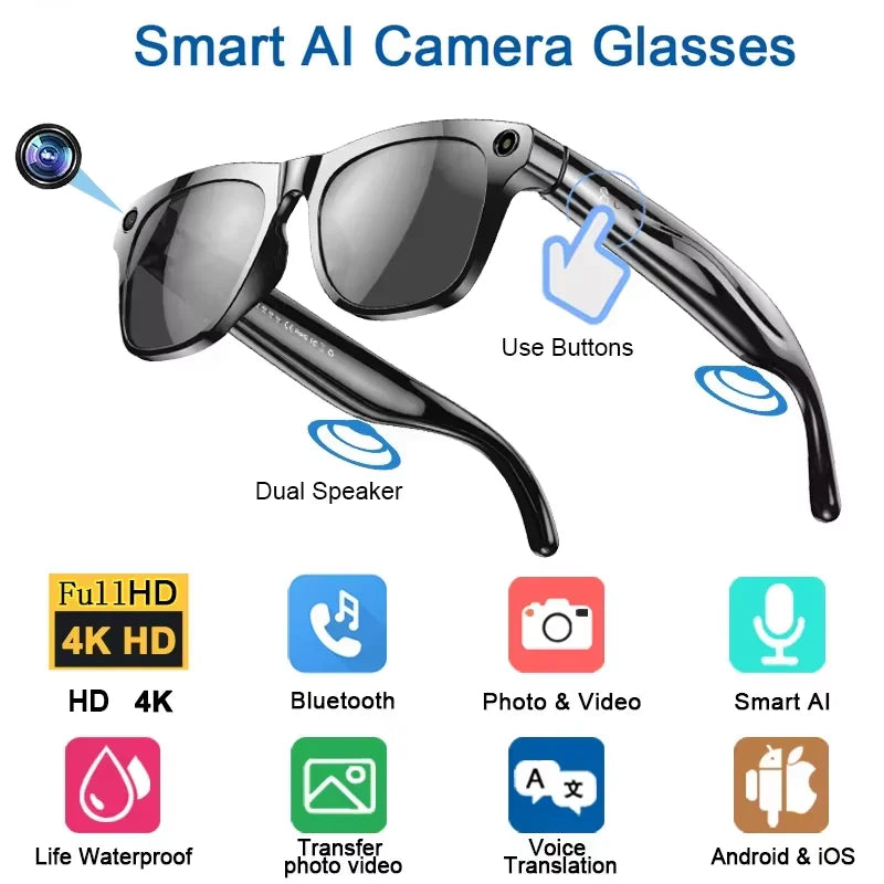 Smart Glasses with 4K HD Camera & Spatial Audio | Tidesmit Black Tidesmit