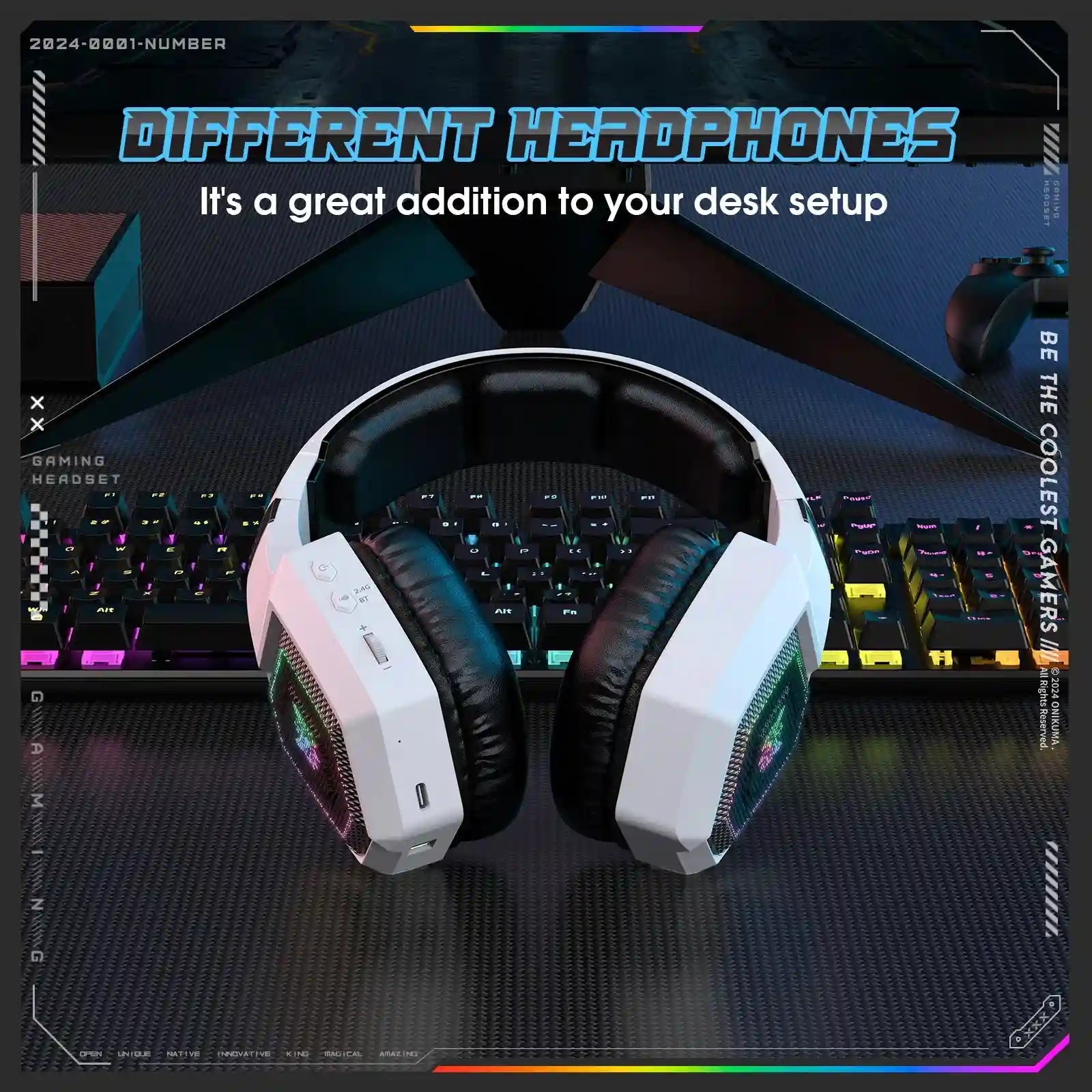 Wireless Gaming Headset for PS5 & PC with Noise Cancelling Mic - White Tidesmit