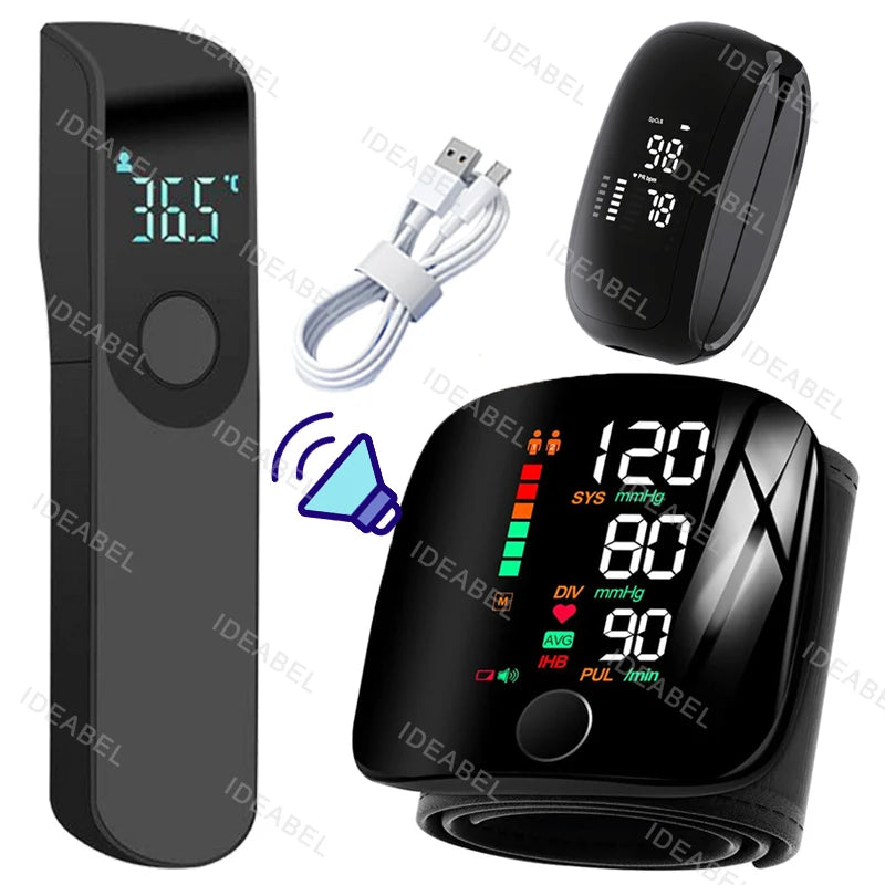 Smart LCD Rechargeable English Voice Wrist Blood Pressure Monitor Digital Automatic BP Tonometer Heart Rate Sphygmomanometer
