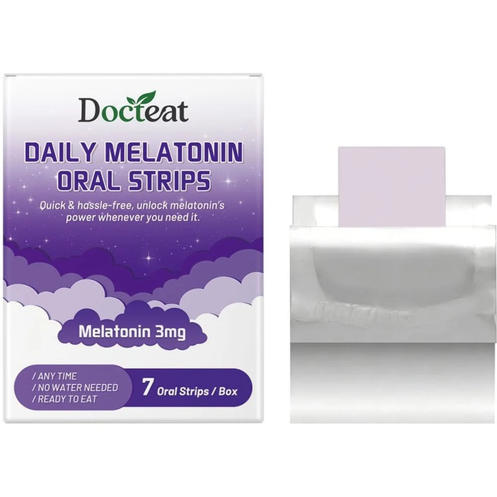 Docteat Daily Melatonin Oral Strips with Vitamin B6 No Water Needed Ready To Eat Dissolving Faster Sleep Onset 7 Oral Strips
