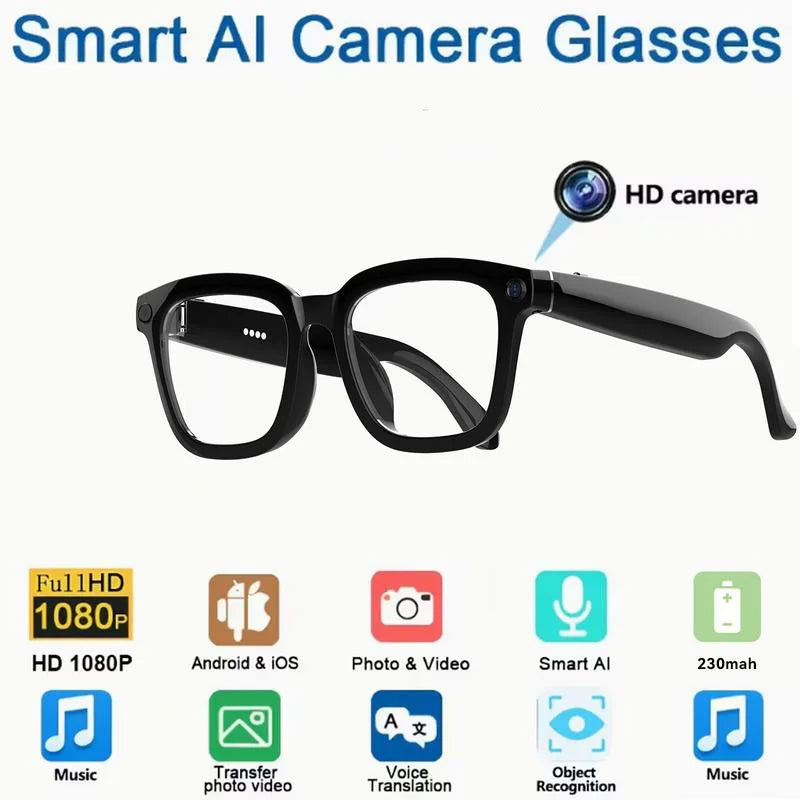 AI Smart Glasses with 4K Camera & Real-Time Translation - Black Black Tidesmit