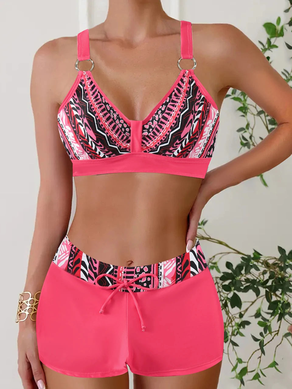 2025 High Waist Bikinis Women Sports Swimwear Print Bathing Suit Female Padded Beach Wear Bathers Swimming Swimsuit Summer