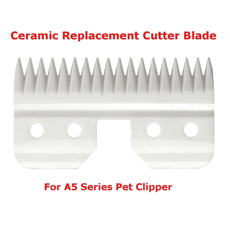 White ceramic replacement cutter blade for A5 pet grooming clippers for smooth, sharp pet hair cutting.