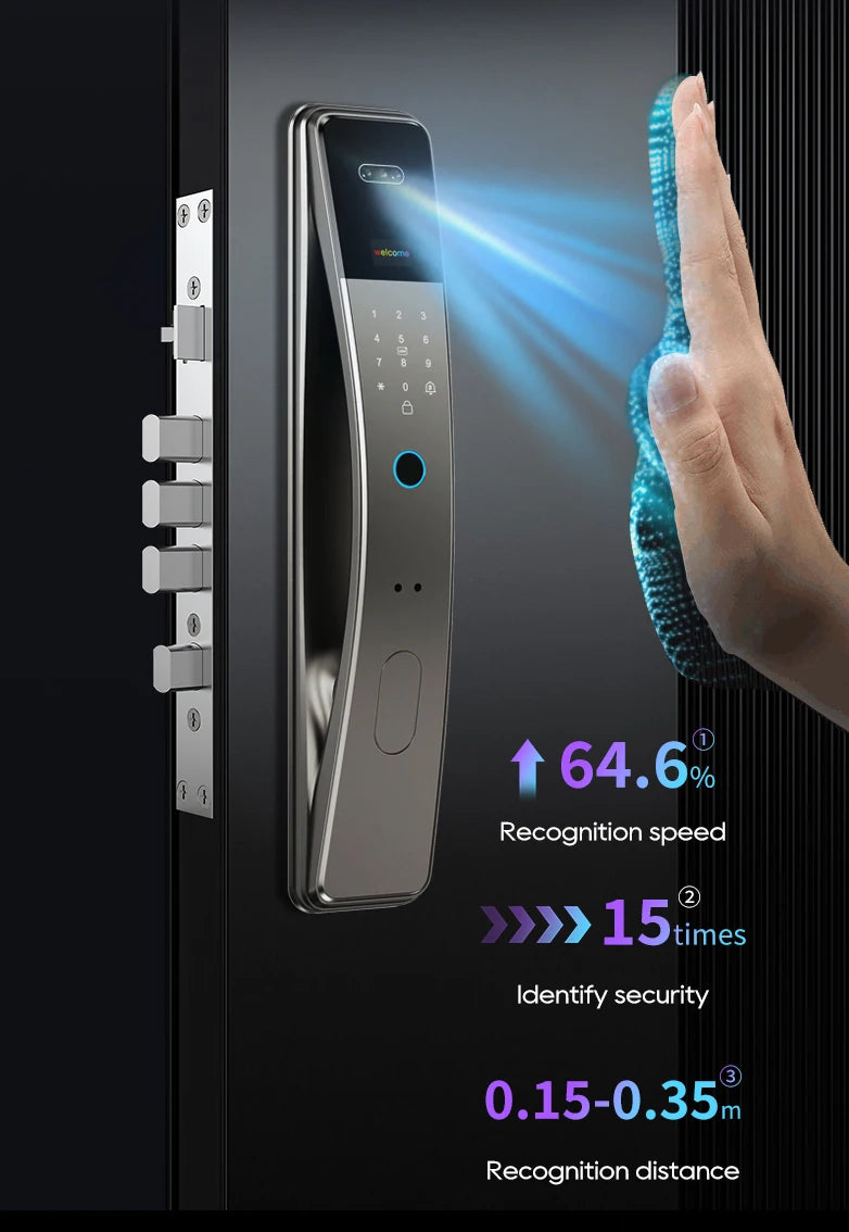 3D Face Recognition Fingerprint Password Smart Door Lock With Camera FIngerprint Password Unlock Keyless Electronic Door Lock