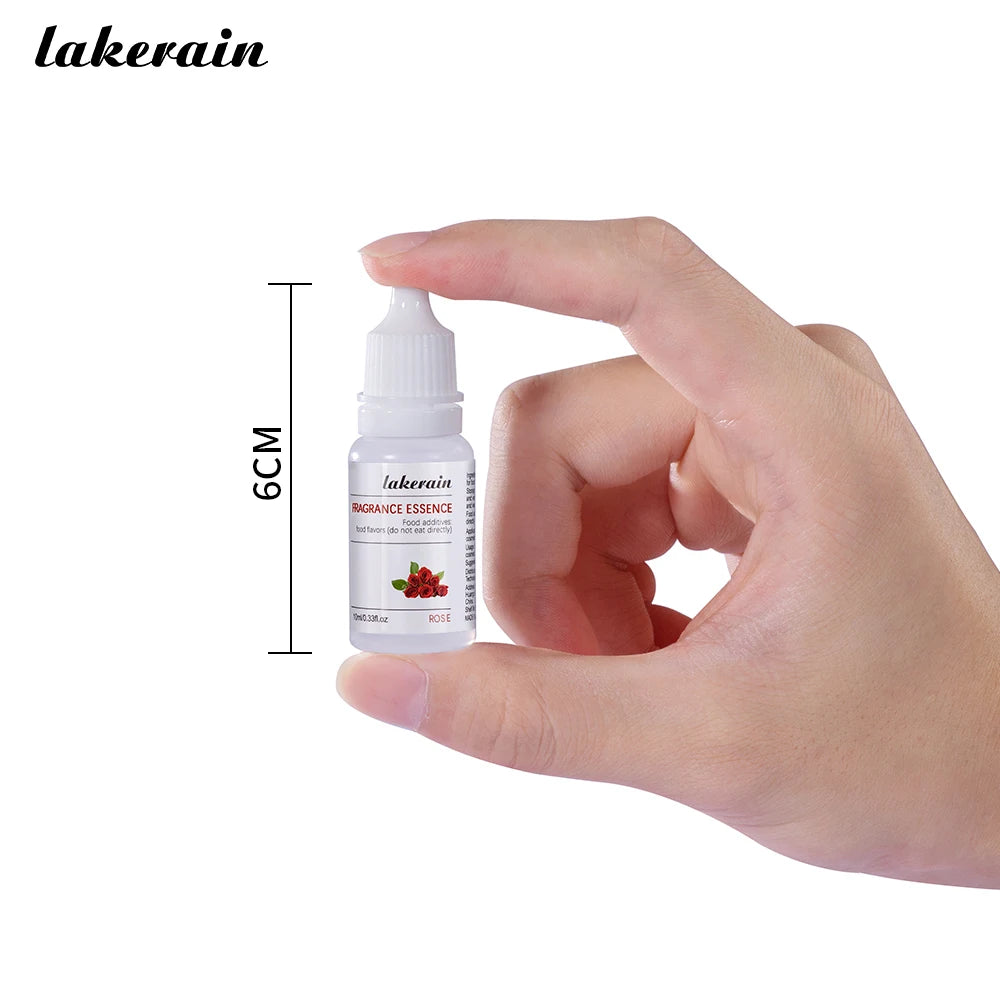 Lakerain 10ml rose fragrance essence oil in a clear bottle for DIY lip gloss and soap making.