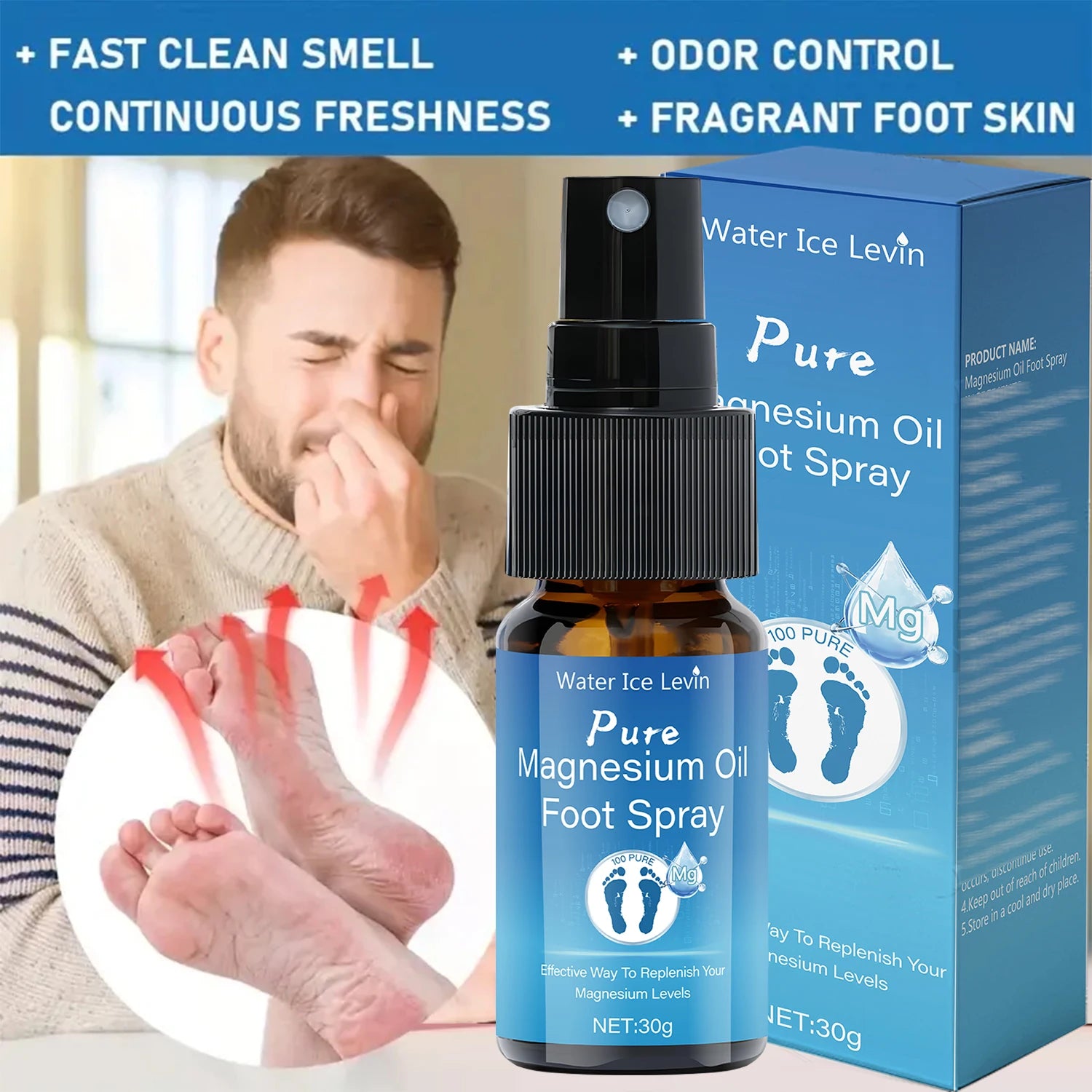 Pure Magnesium Oil Foot Spray with Vitamin E - Moisturizing, Fast-Absorbing Foot Care for Elastic, Smooth Skin