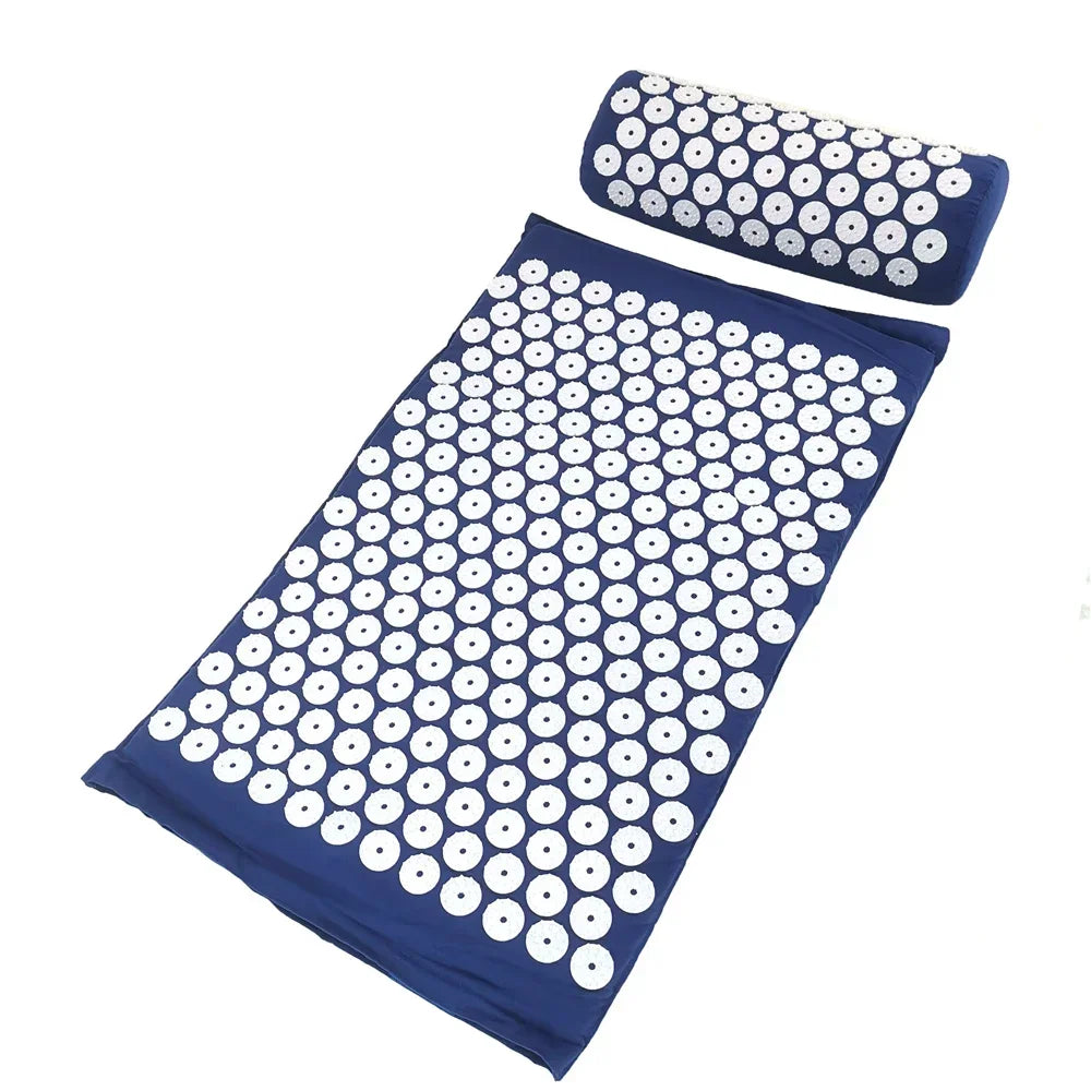 Acupressure Mat and Pillow Set | Targeted Muscle Relief & Recovery Back Massage Instrument Blue Set no bag Tidesmit