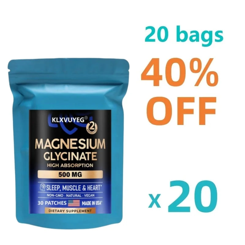 Magnesium Glycinate 500 mg - Supplement w/Vitamin D3 & B6 - Chelated - Support for Proper Sleep, Muscle & Heart Health, 30 Patch