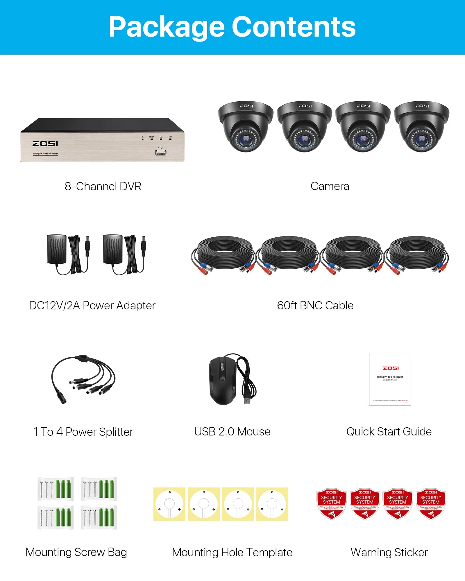 ZOSI 8CH Security Camera System H.265+ 5MP Lite HD-TVI Video DVR recorder 4x1080P Indoor Outdoor Wired Surveillance CCTV Cameras