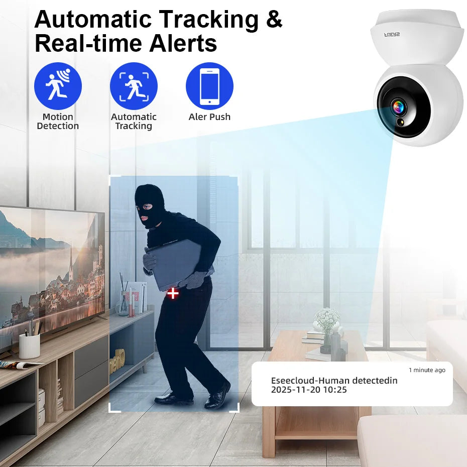 Fuers 5MP WiFi Camera Works With Tuya Smart Home Indoor Wireless IP Surveillance Camera AI Detect Security Baby Monitor