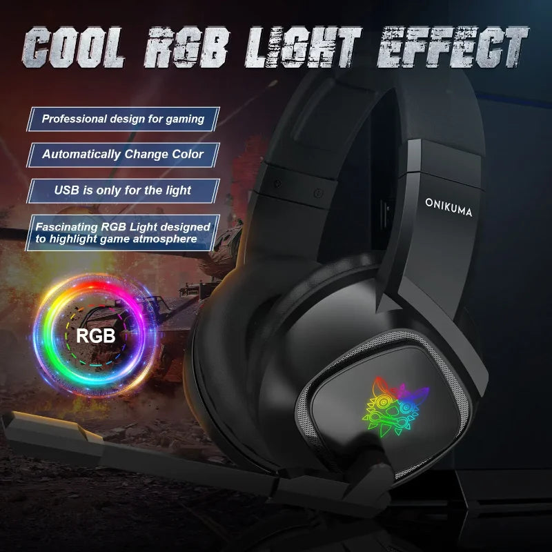 Wired Gaming Headset with Noise Canceling Mic & RGB - K19 Model Tidesmit