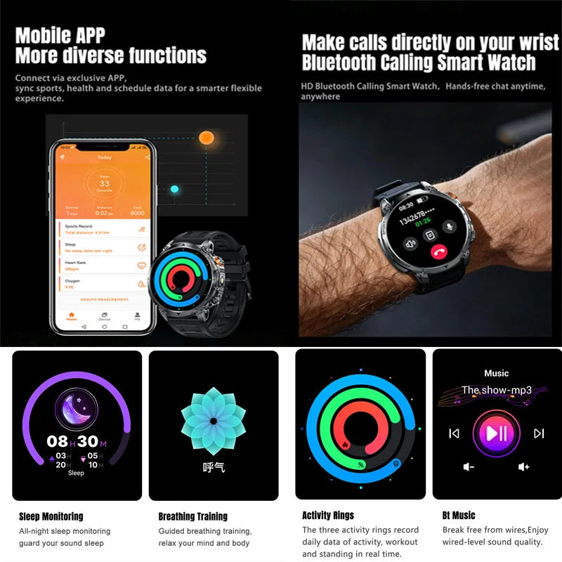 New outdoor GPS path 1.46"100+sport Bluetooth calling Smart Watch IP68 Waterproof Sports Run tracker Outdoors Compass Smartwatch