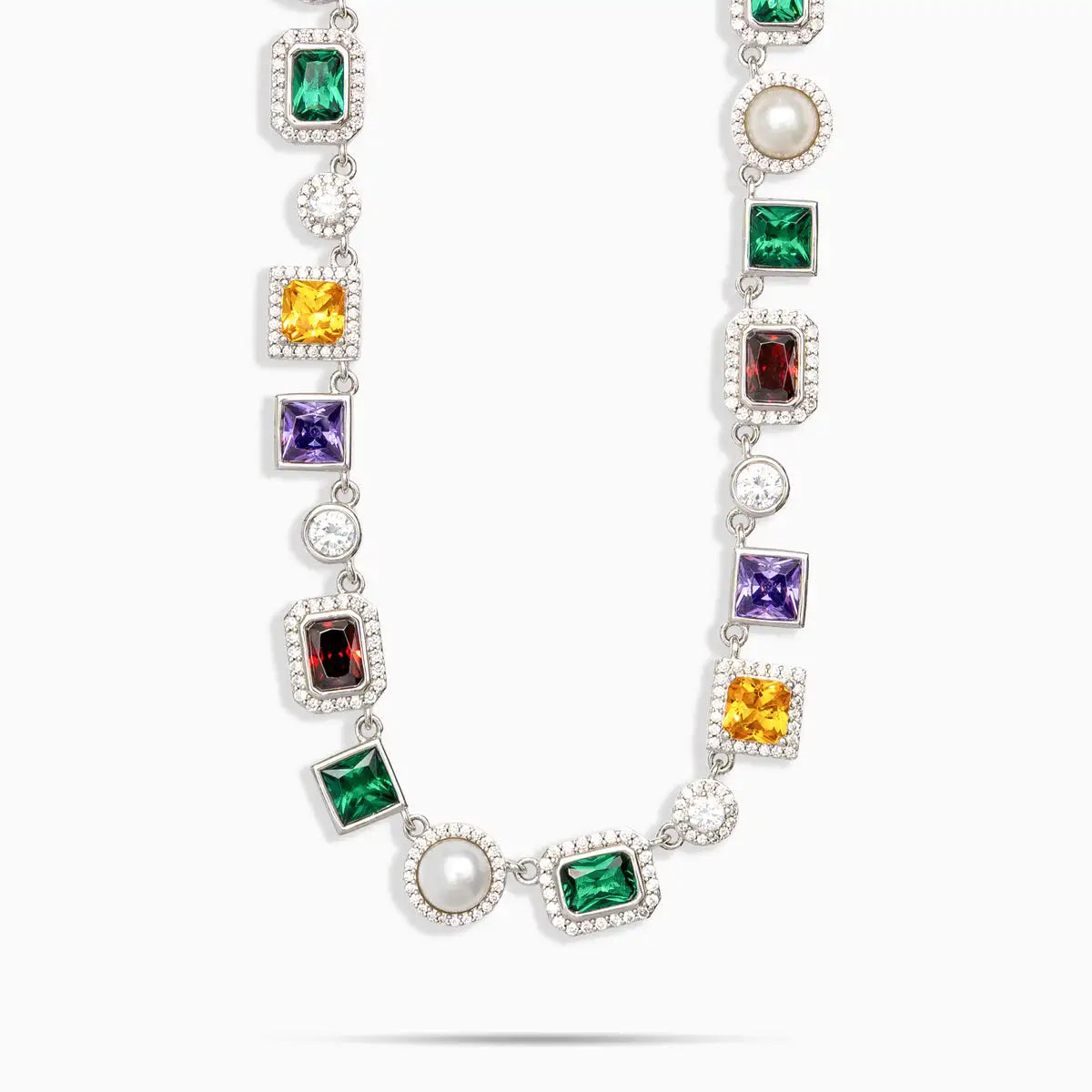 925 Sterling Silver Multi Color Gemstone Necklace Luxury Moissanite Halo Tennis Choker Necklace for Women