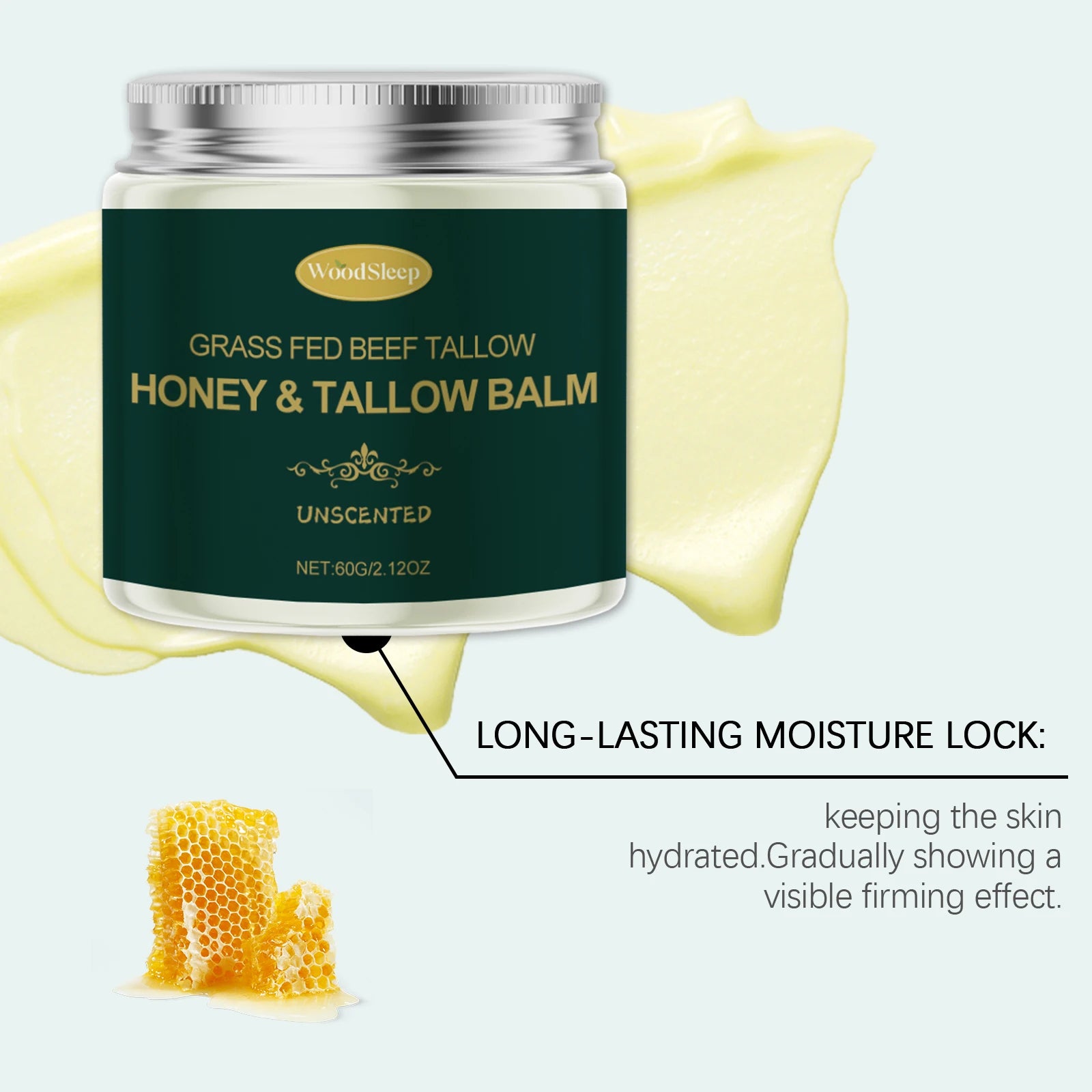 Beef Tallow Honey Face Cream Moisturizing Hydrating Nourishing For Dry Skin Gentle Skin Friendly Daily Facial Care All Skin 60G