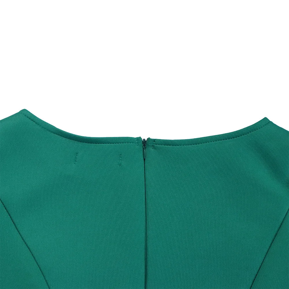 Elegant Pure Color Maxi Dress Evening Gown A- Line Skirt Polyester Fabric round Neck Short Sleeve High Waist Midi Dress