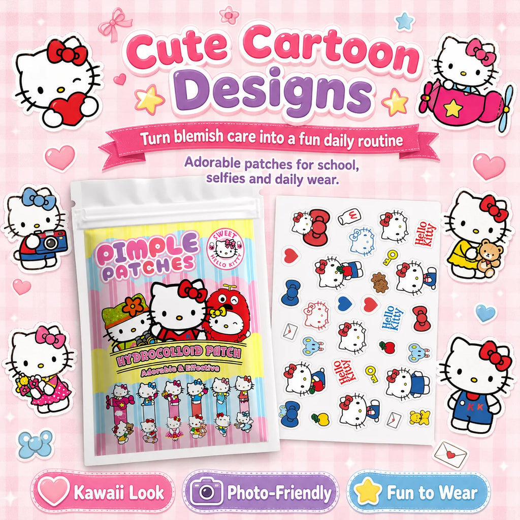 150PCS Hello Kitty Cute Face Stickers, Hydrocolloid Pimple Patches for Invisible Blemish Concealing