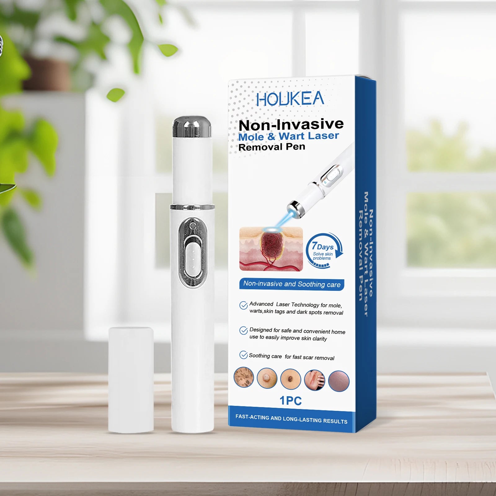 White portable blue light laser pen for painless mole, wart, and skin tag removal at home.
