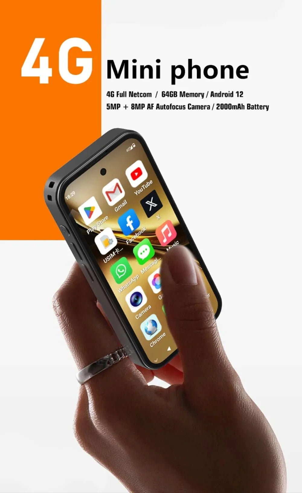 UNIWA Q333 4G Full Bands MINI Smartphone Android 4GB+64GB Mobile Phone 2000mAh Face ID WhatsApp GPS Small Phone Support TF Card