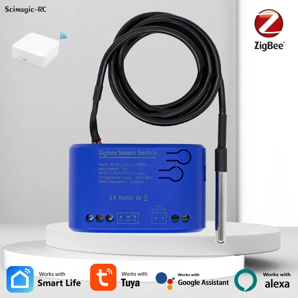 Tuya Zigbee Temperature Sensor WiFi Smart Temperature Switch with 16A 2000W Thermostat Data Monitoring Alexa Compatible