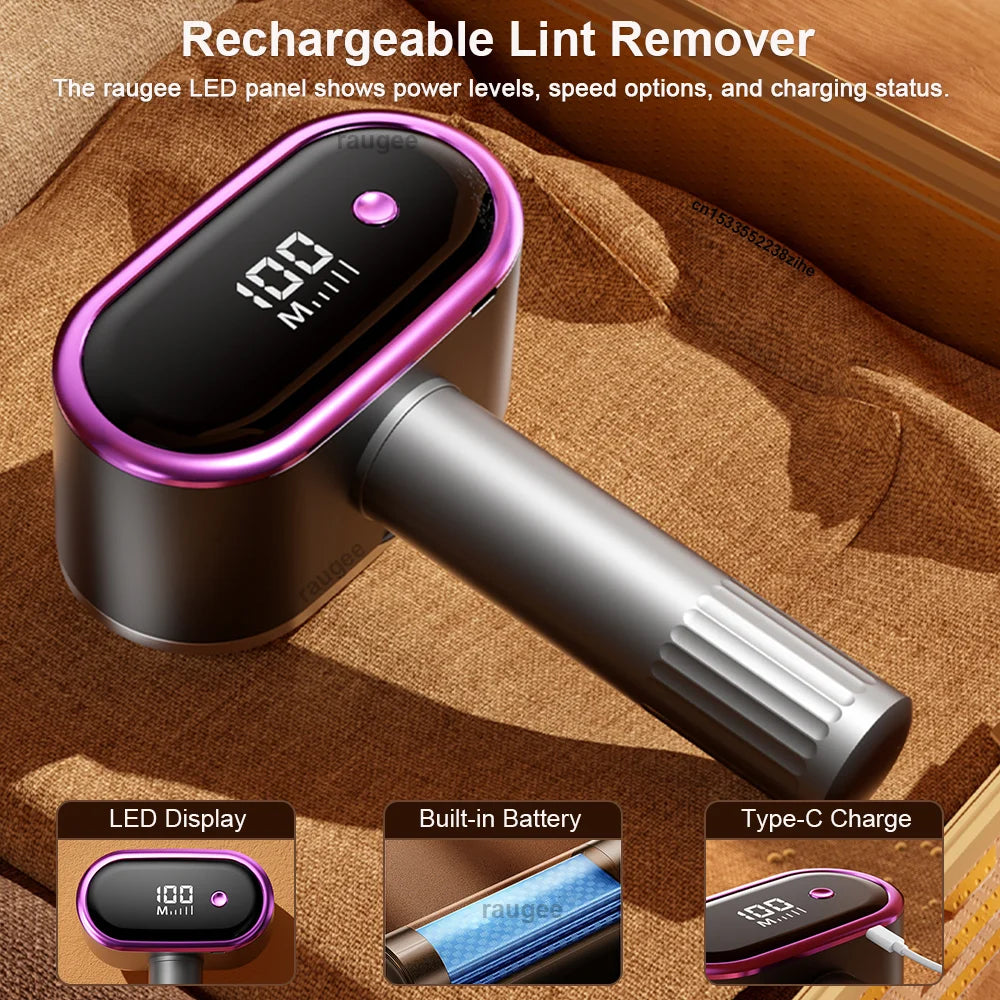 Tidesmit USB rechargeable lint remover showing the high-speed blade head for removing clothing hair balls and fluff