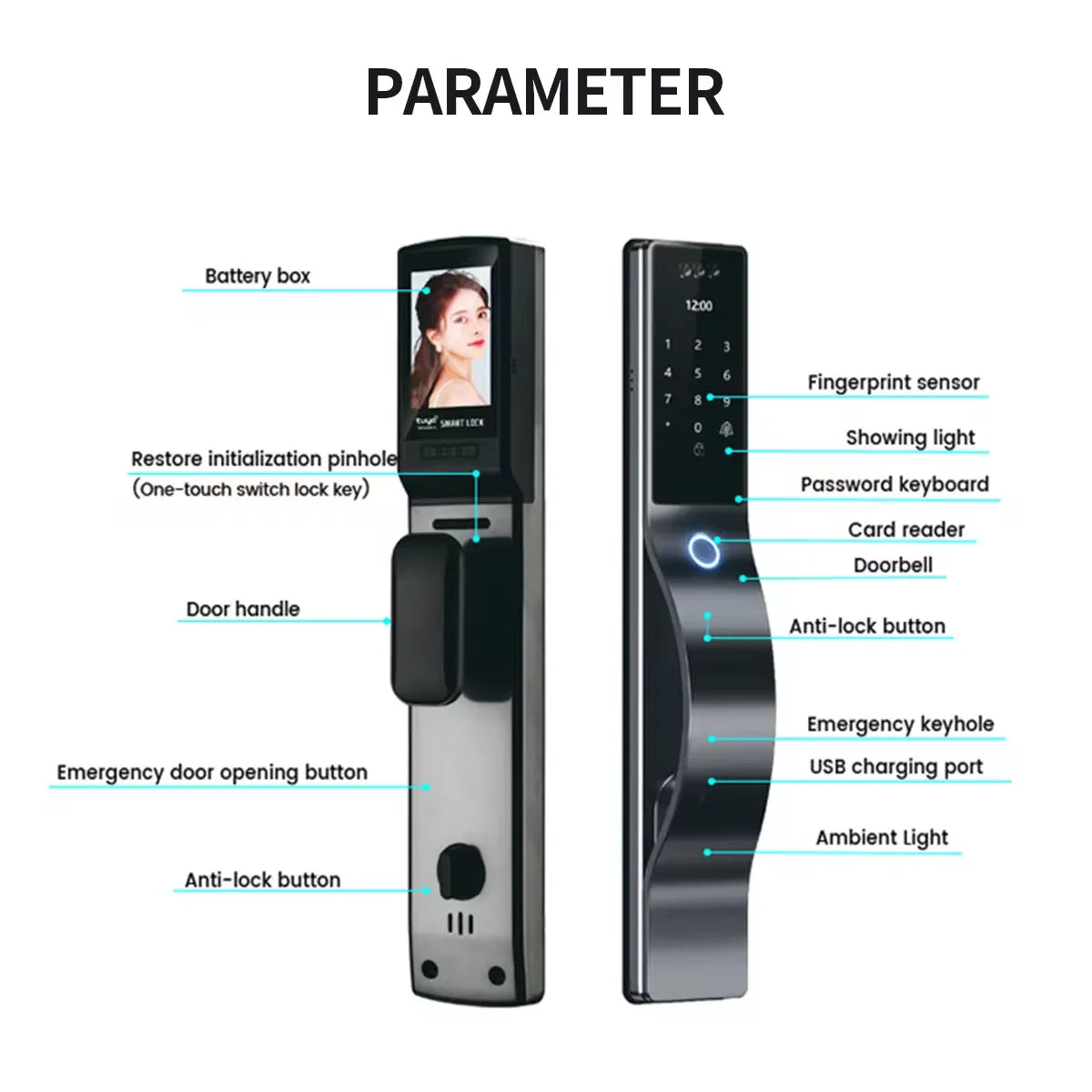 Tuya Smart Locks 3D Face Recognition Smart Door Lock With Camera WIFI Biometric Fingerprint Security Fully Automatic Door Locks