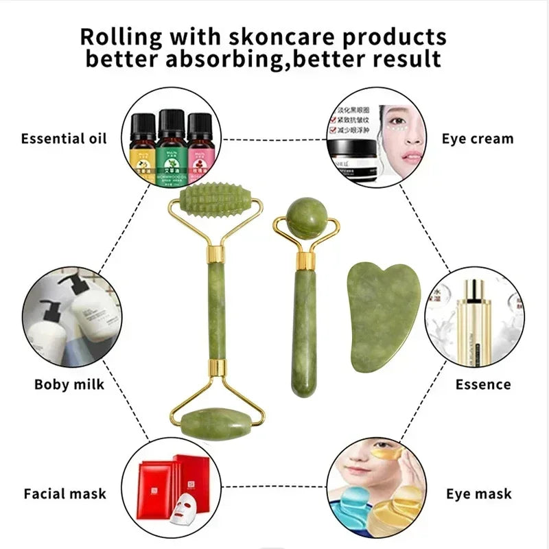 Jade Roller and Gua Sha Set | Natural Stone Facial Lifting Massage Tool Body Shaping Massage Equipment Tidesmit