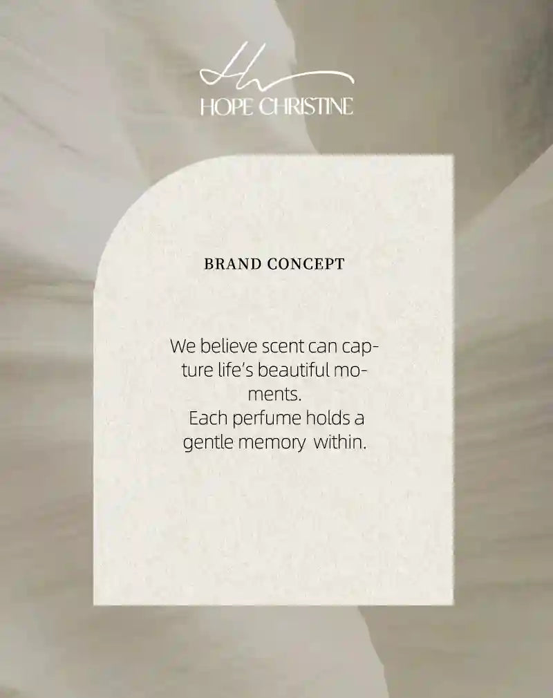 Hope Christine Peach Eau De Parfum for women, 50ml long-lasting luxury scent. Elegant brand concept branding card.