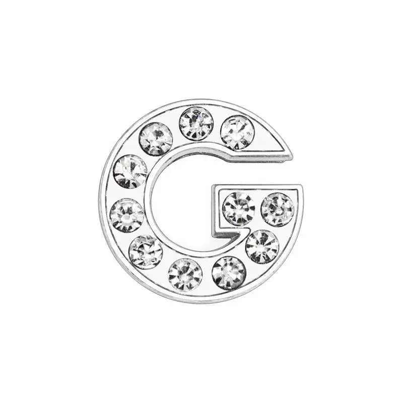 Silver rhinestone letter G slide charm for 8mm DIY pet collars to personalize your dog or cat's accessory.