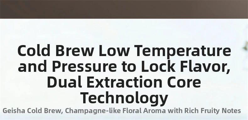 Geisha cold brew coffee maker with dual extraction technology for low temperature and pressure flavor locking.